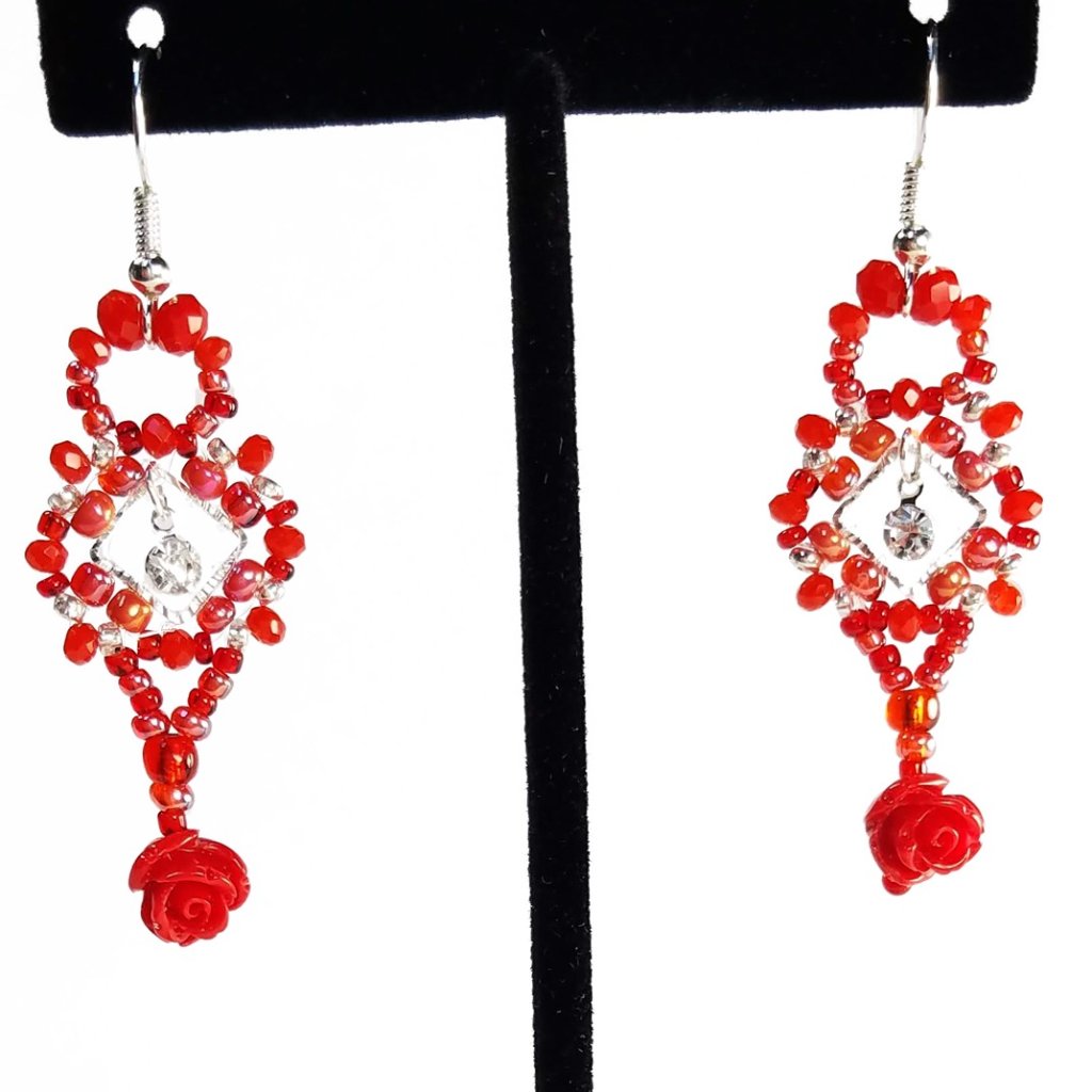 Victorian Vogue Beaded Dangling Rose Earrings